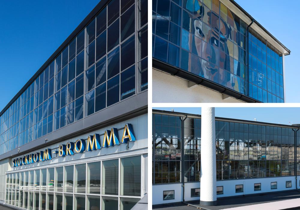 Tre bilder av bromma flygplats