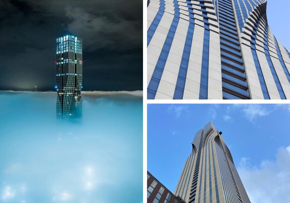 tre bilder av karlatornet