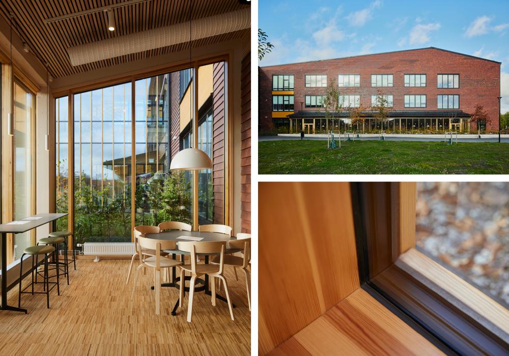 tre bilder på nya westerlundska gymnasiet