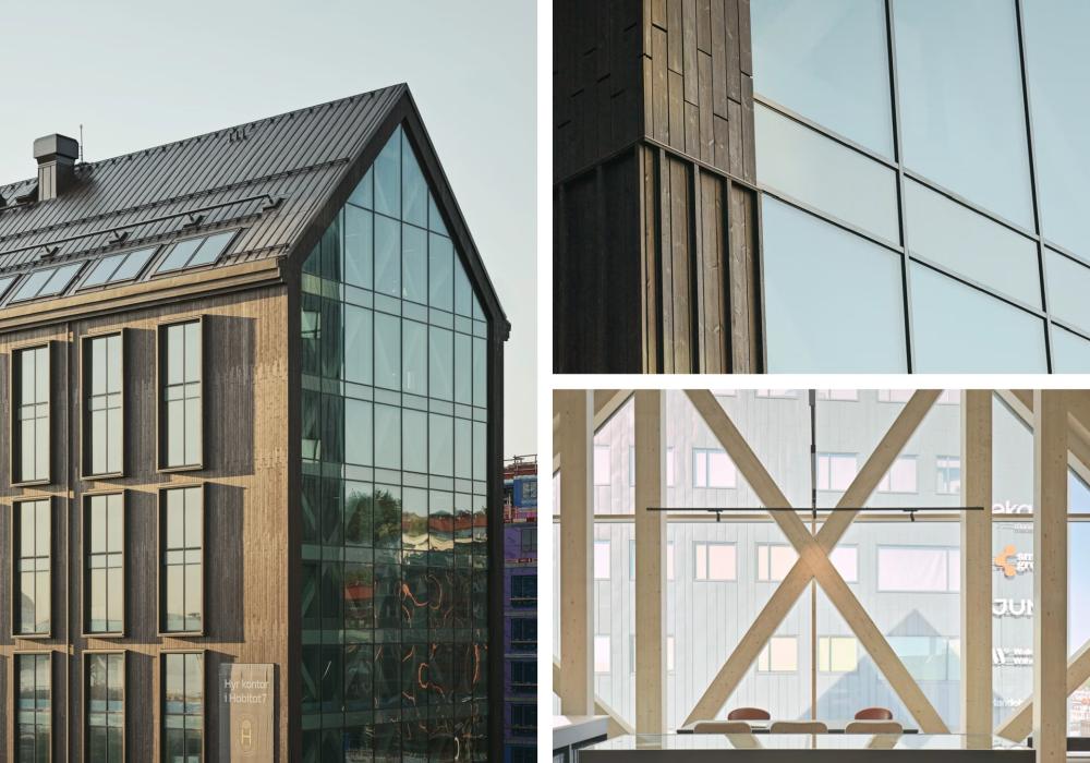 Bilder som visar glasfasaden