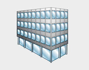 Illustration över en curtain wall-fasad