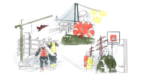 Illustration av byggarbetsplatser under totalförsvar