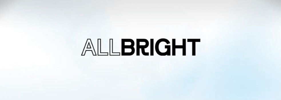 Allbrights logotype mot ljusblå bakgrund