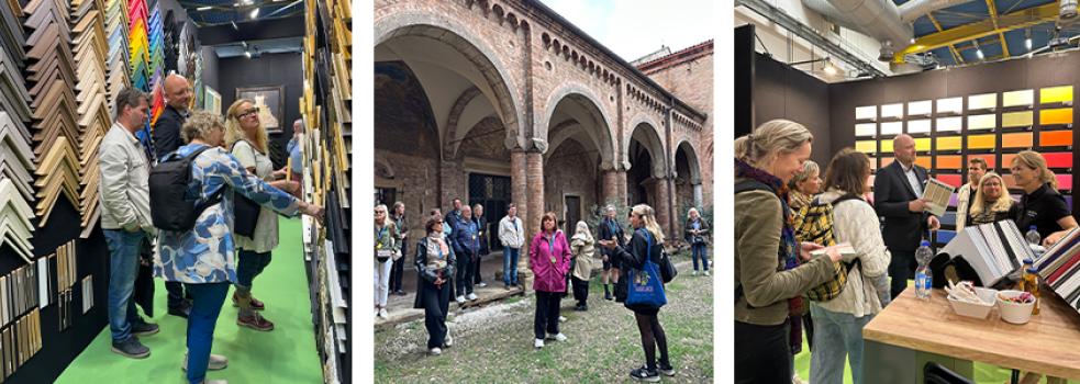 Bildkollage från inramningsmässan i Bologna