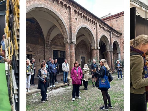 Bildkollage från inramningsmässan i Bologna