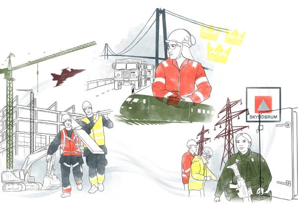Illustration av byggarbetsplatser under totalförsvar