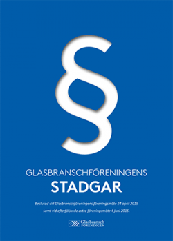 Omslagsbild till föreningens stadgar, ett paragraftecken mot blå bakgrund med vit text.