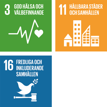 Loggor för FN:s 3,11 och 16 mål